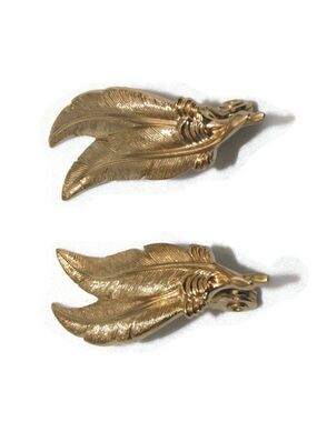 Vintage Monet Gold Leaf Feather Clip-On Earrings